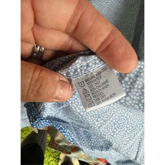 Platino men's blue and cream dotted long sleeve button down shirt M - Picture 4 of 5